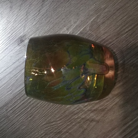 Art by Fire 13 Amber multi in color Handmade Art Glass Candle Votive Signed - Picture 1 of 5